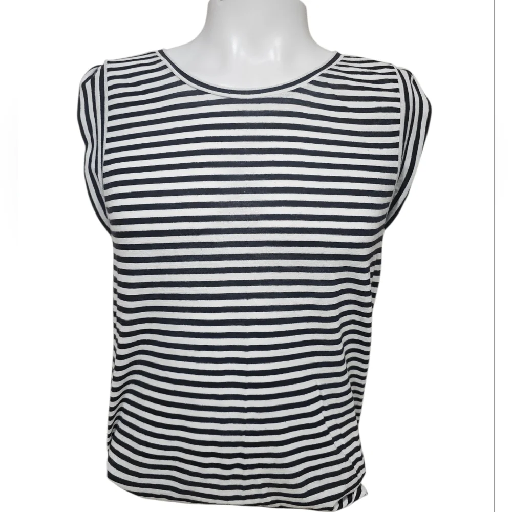 J.Crew Black White Striped Cap Sleeve Top Medium‎ Classic Nautical
